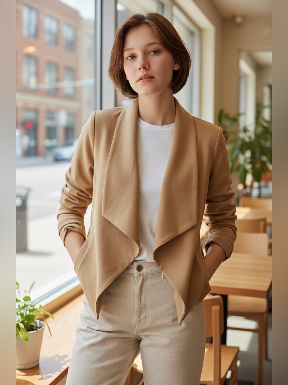 NWT Lulus | Open Front beige‎ Flowy Jacket Blazer M